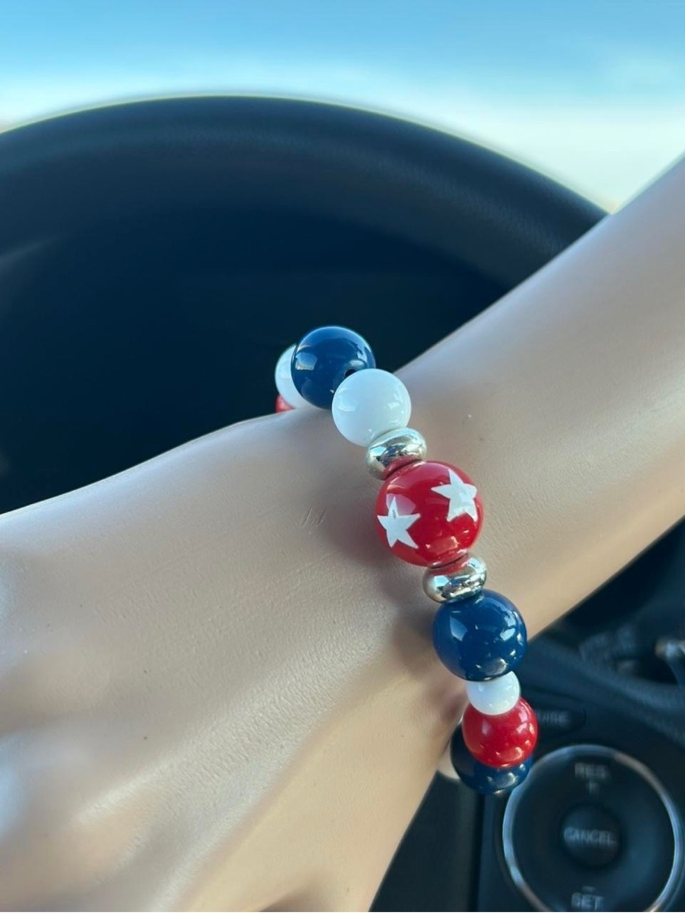 Patriotic Red White & Blue Star Beaded Bracelet